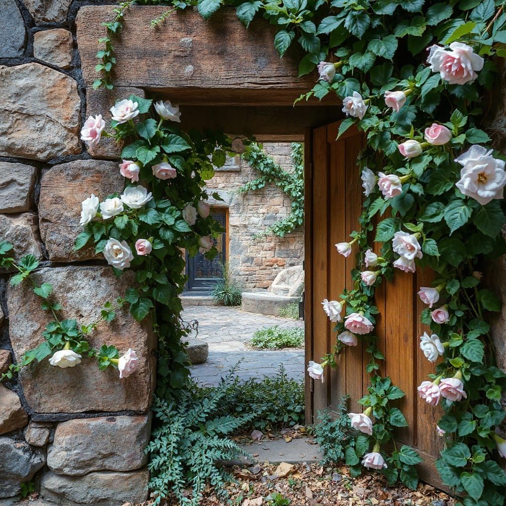 Blooming Vines Reclaiming Stone, Storybook Art