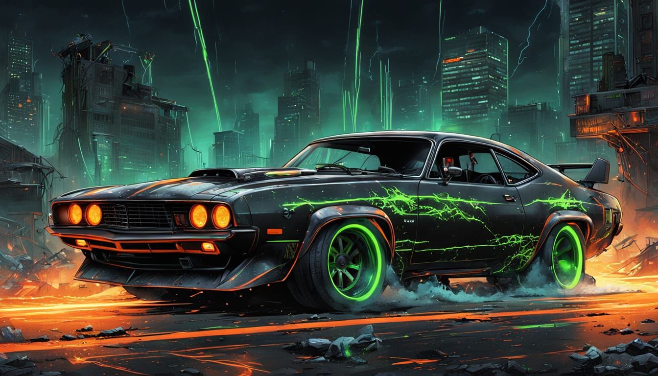 Post-Apocalyptic Hover Car Street Race, Comic Book Art