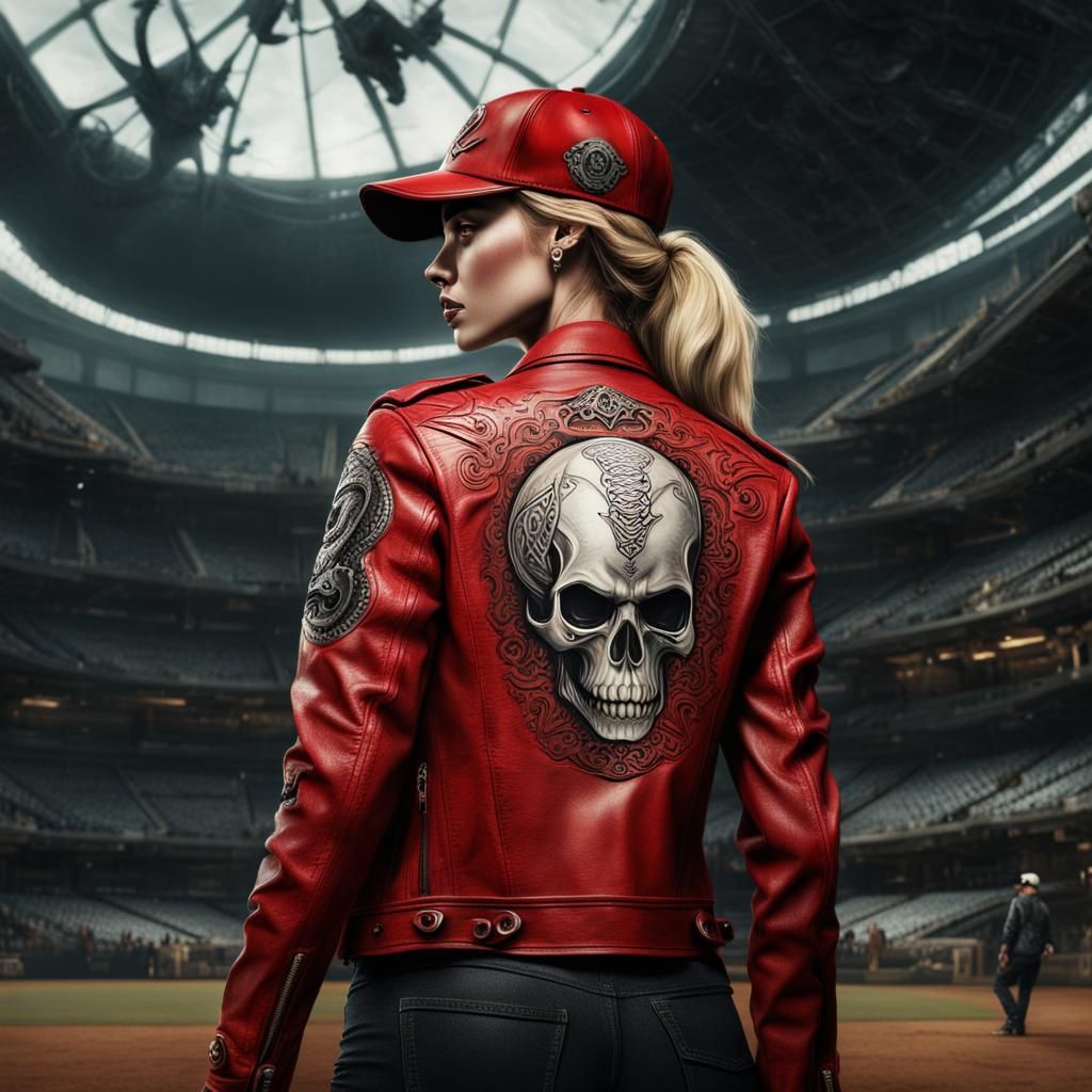 Peyton List in Red Leather Jacket: Digital Painting