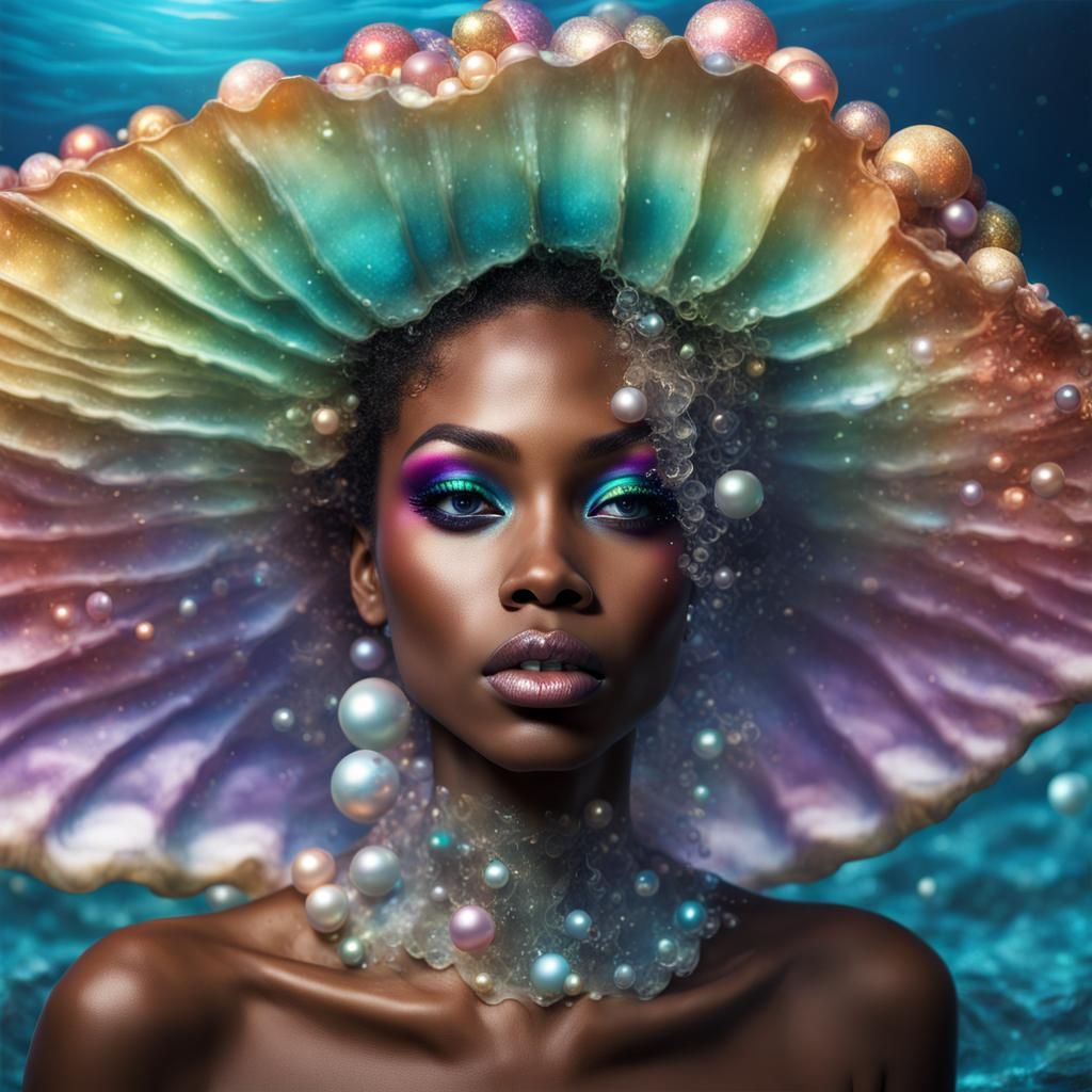 Underwater Portrait of African-American Model with Rainbow E...