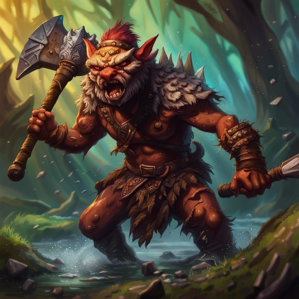 Kobold Barbarian in Swampland Battle: Hyperrealistic Splash ...