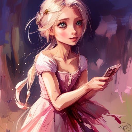 Rapunzel in Pink Dress: Vibrant Digital Art