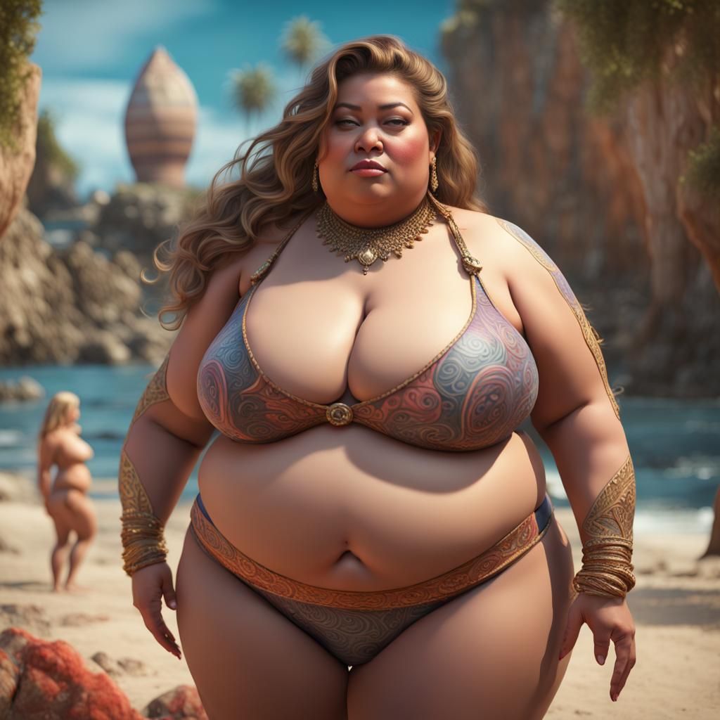 Plus-Size Woman in Bikini: Detailed Fantasy Art