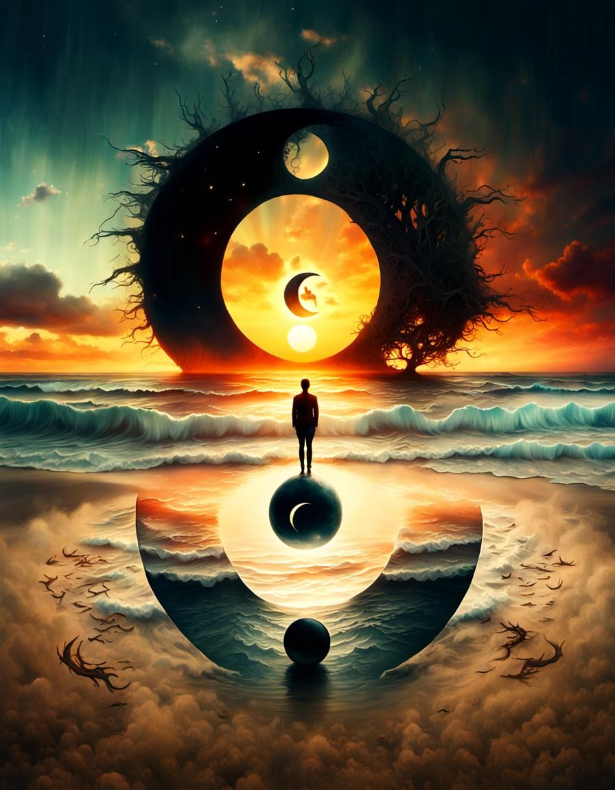 Surreal Yin Yang Sunset on Mystical Beach