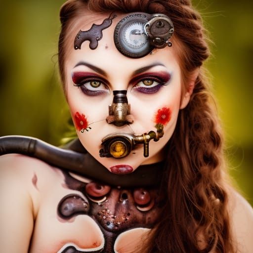 Steampunk Body Paint Girl: Professional Photography