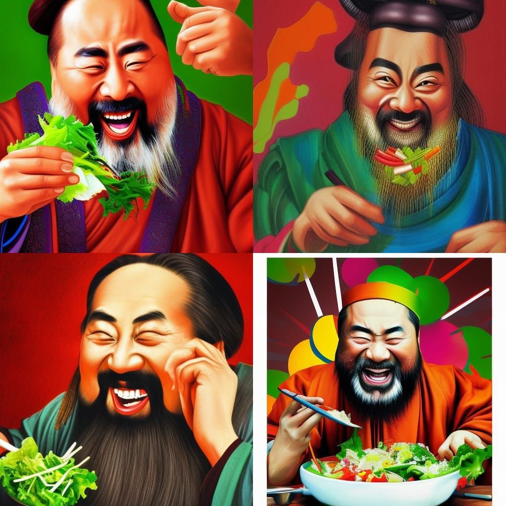 Confucius Laughing: Hyperrealistic Splash Art Portrait