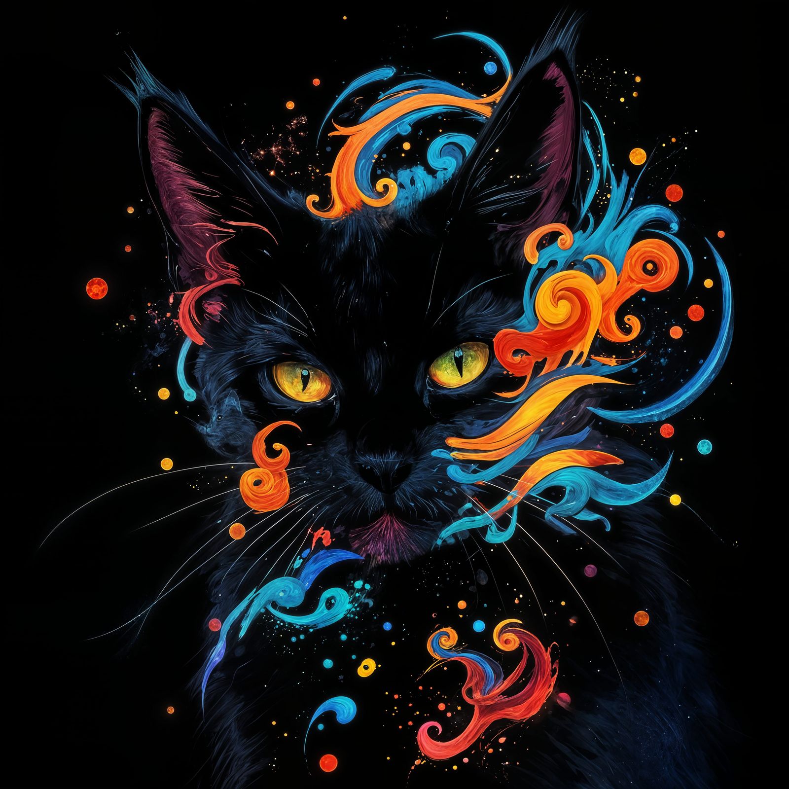 Abstract Cat Silhouette with Van Gogh Swirls
