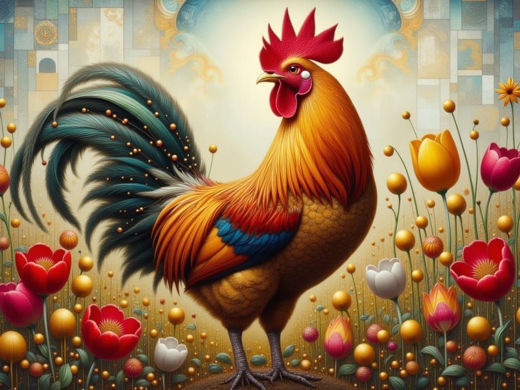 Playful Rooster in a Farm Scene