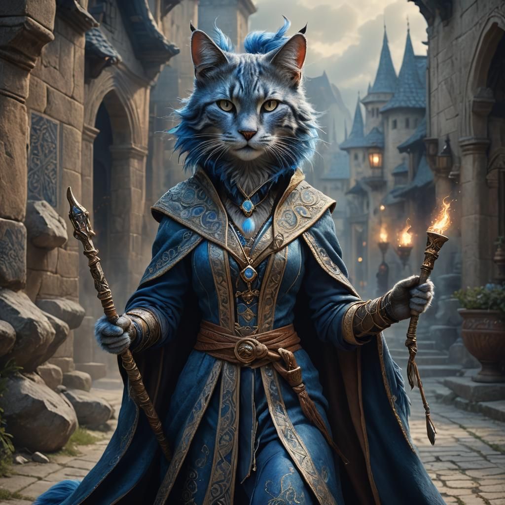 Elegant Catfolk Sorceress in Fantasy Realism
