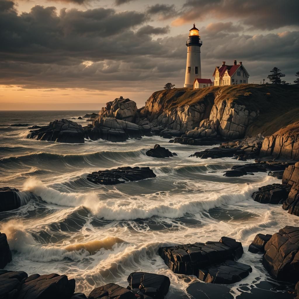 Spooky Halloween Lighthouse on Rugged Coastline