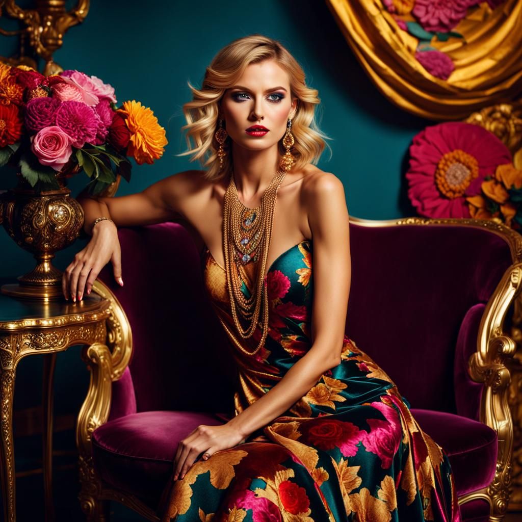 Extravagant Floral Portrait in Rock Video Style