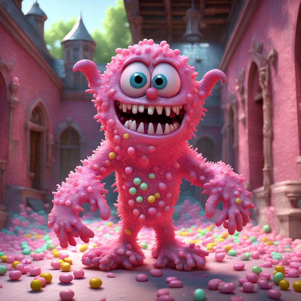 Candy Monster Escapes Asylum: Disney-Style 3D Render