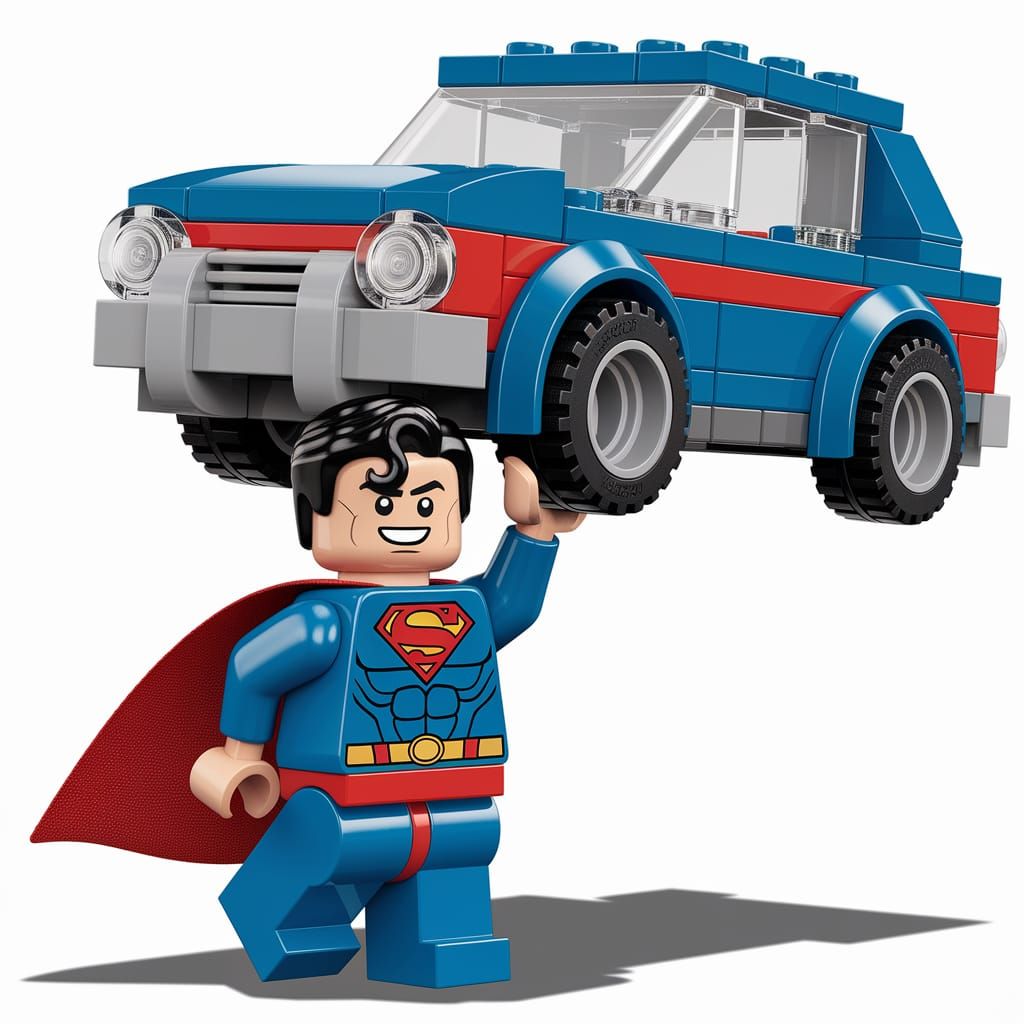 Lego Superman Lifts Car, Action Comics Style