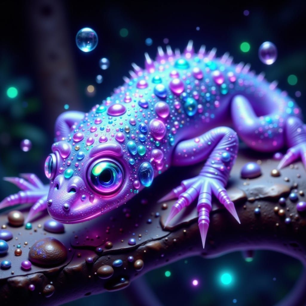 Gemstone Salamander Glowing with Bioluminescent Light