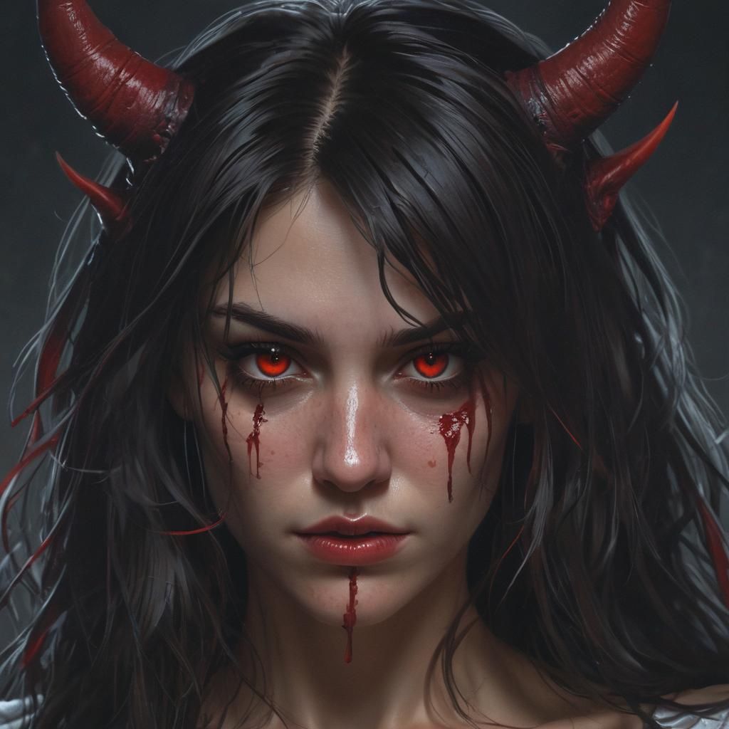 Demonic Woman Portrait with Red Eyes