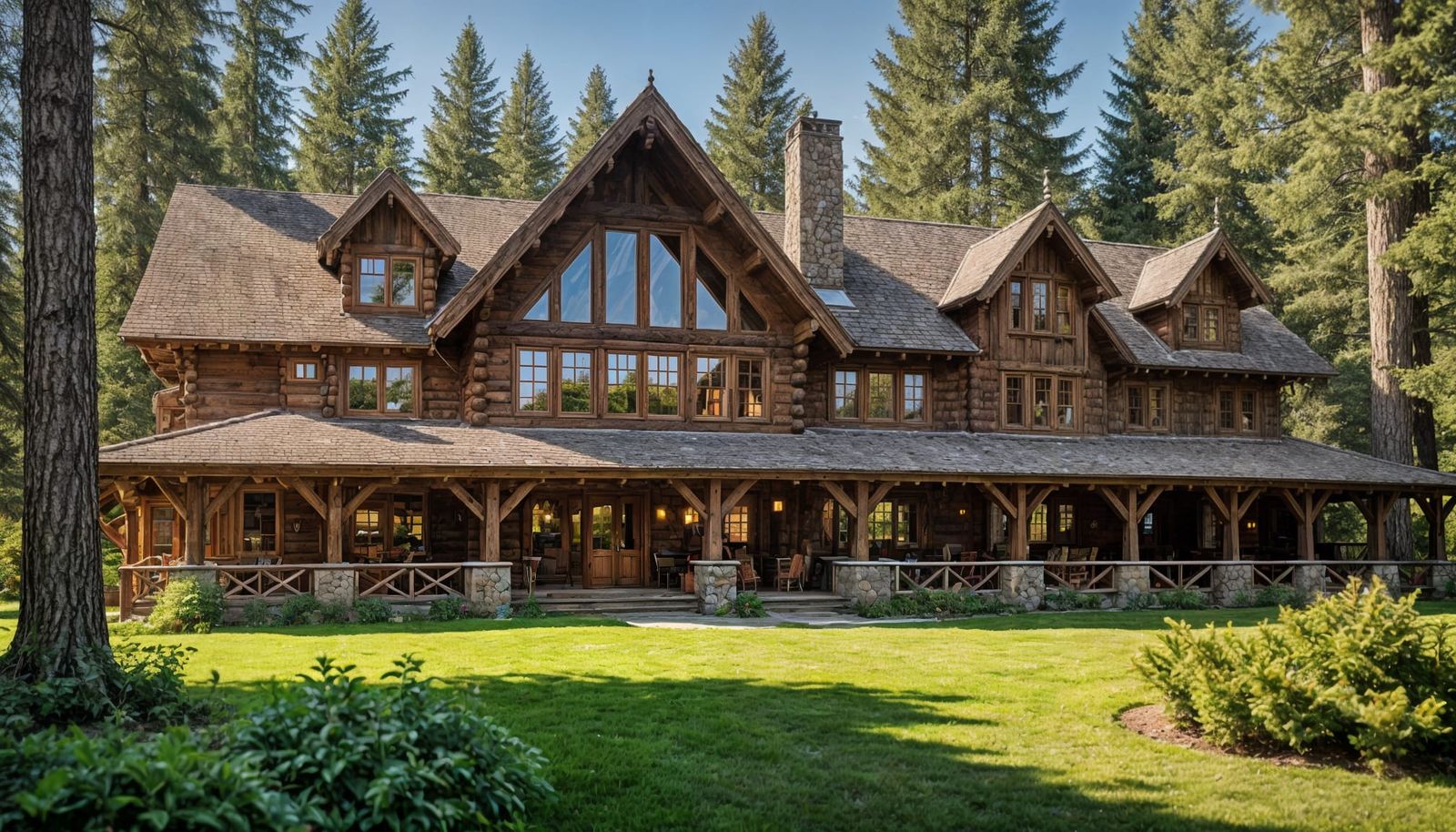 Grand Half-Timbered Lodge with Round Towers