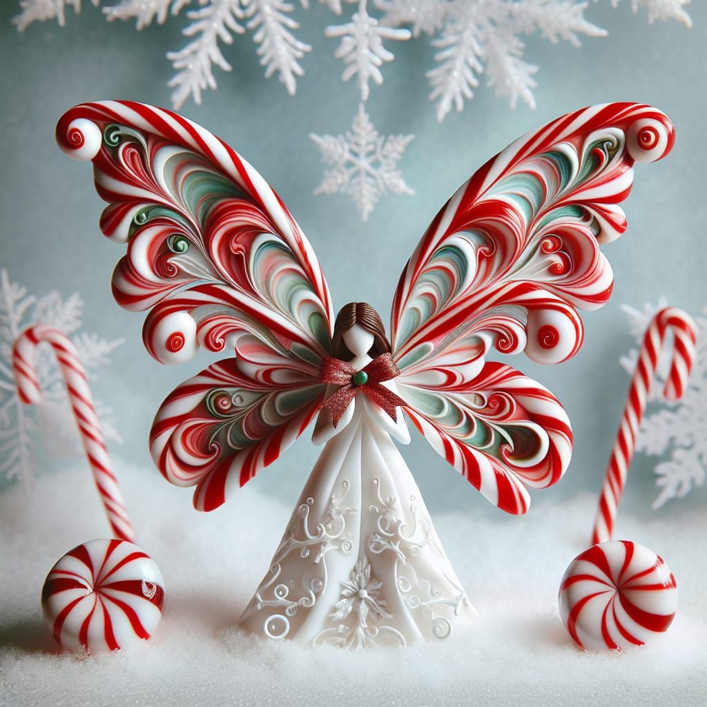 Christmas Butterfly Angel in Red and White Peppermint Stick...