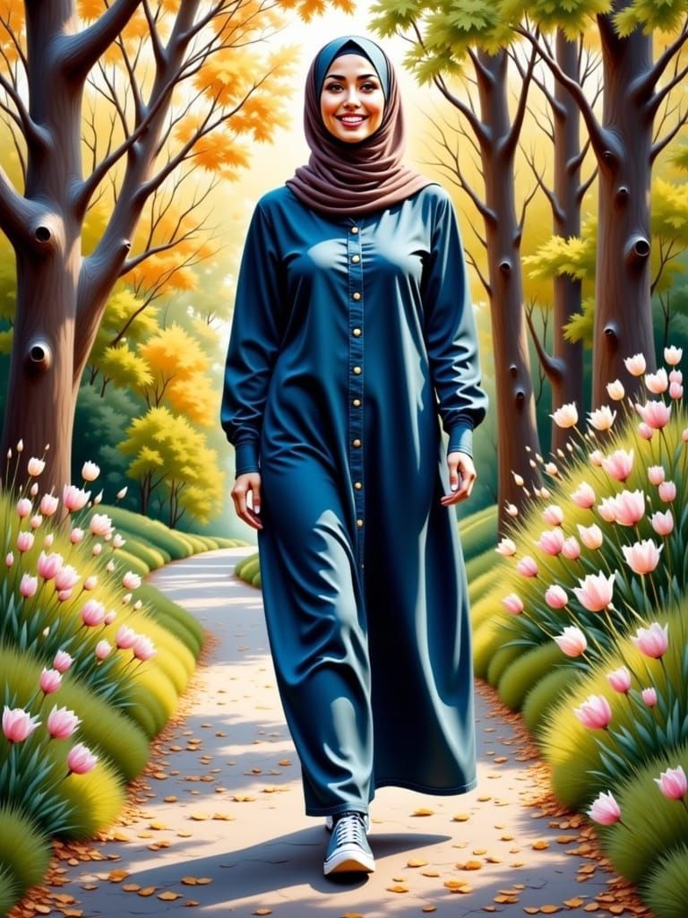 Elegant Hijabi Woman in Forest Landscape