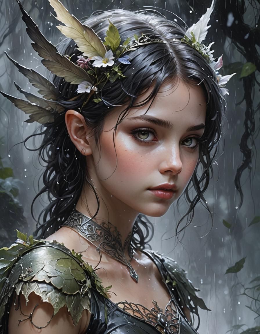 Intricate Dark Academia Pixie Portrait with Whimsical Detail...