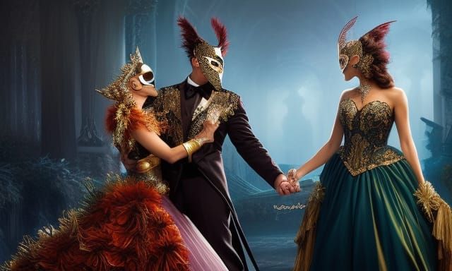 Masquerade Ball Portrait in Rococo Style