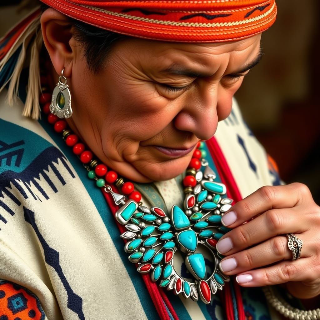 Navajo Silversmith Creates Turquoise Squash Blossom Necklace