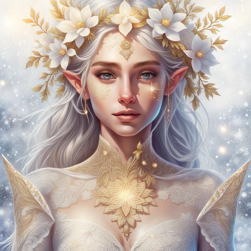 Winter Elf Portrait in Cosmic Mixed Media Style