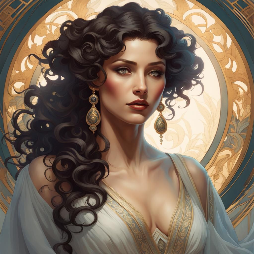 Ethereal Woman Portrait in Art Nouveau Style