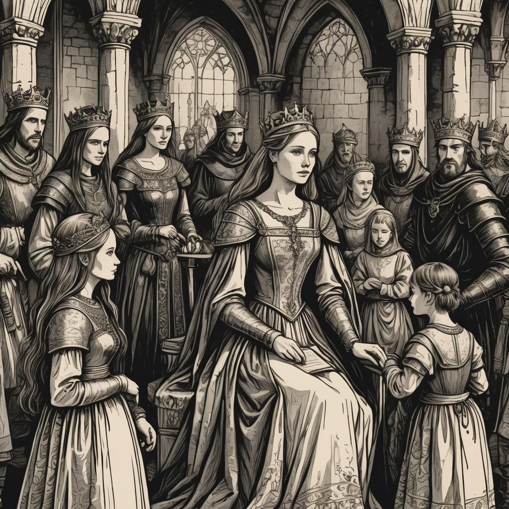 Medieval Princess Holding Court in Pen and Ink