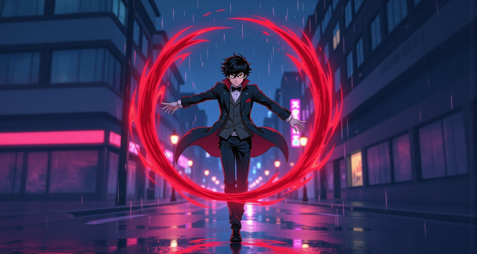 Joker in Phantom Thief Outfit with Crimson Energy