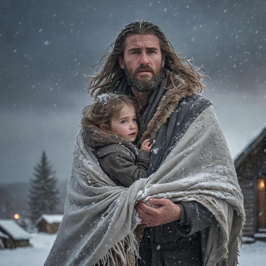 Winter Guardian in Burning Snowscape