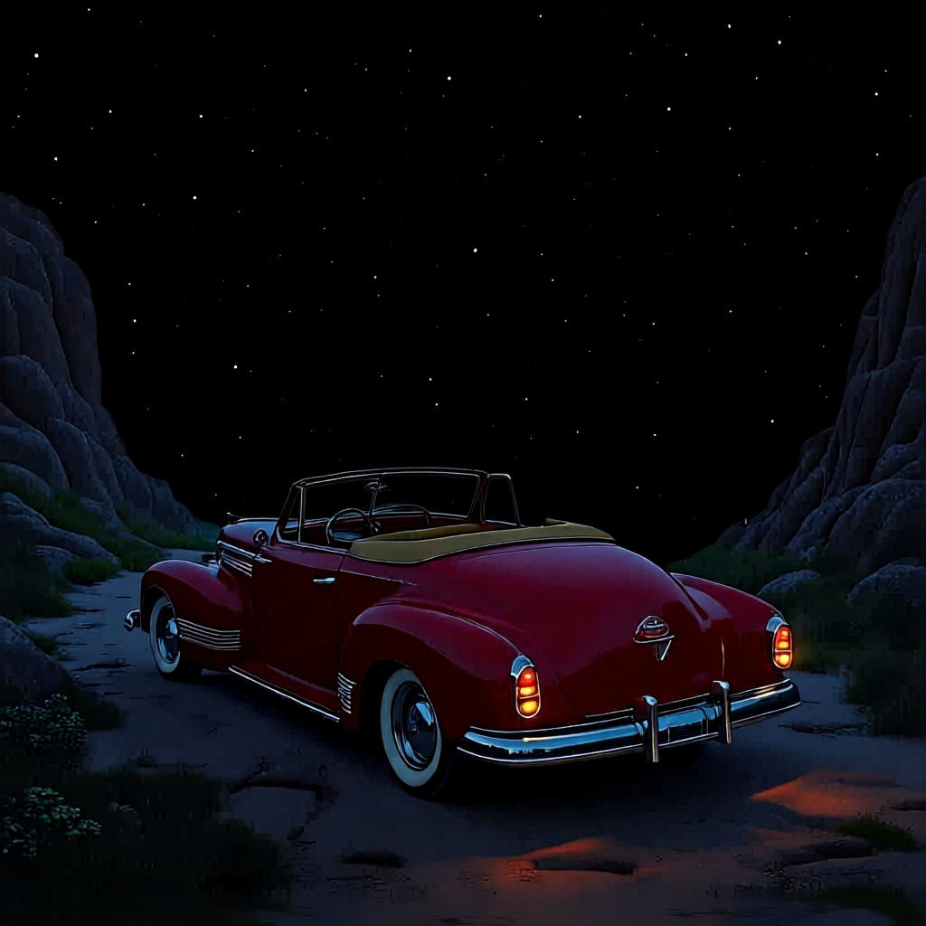 1940s Buick Overlooking Futuristic Cityscape