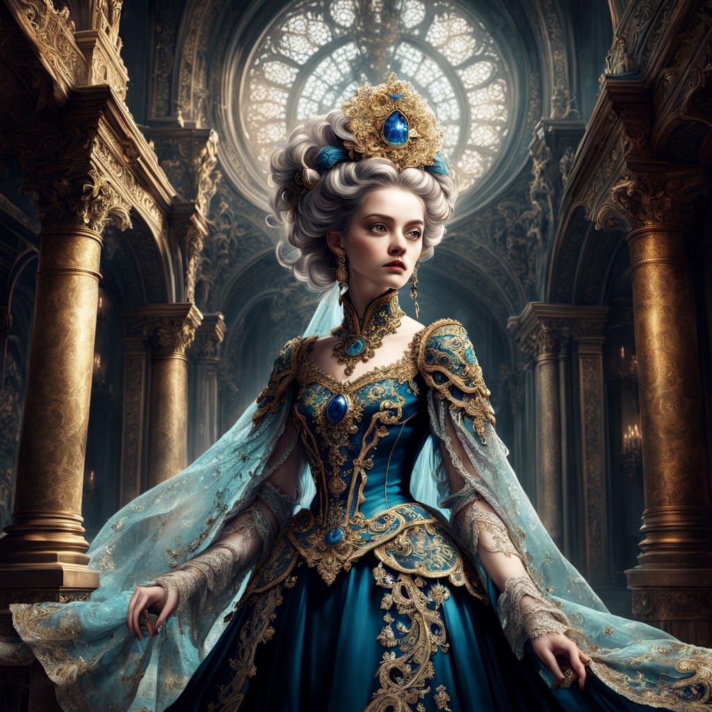 Mystical Enchantress in Lavish Baroque Setting