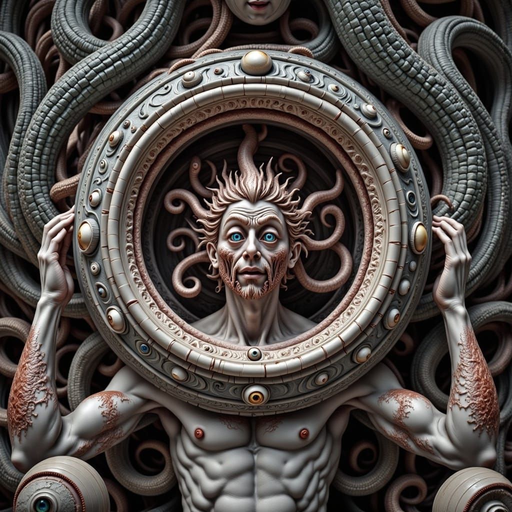 Surreal Medusa's Gaze Transforms World into Petrified Landsc...