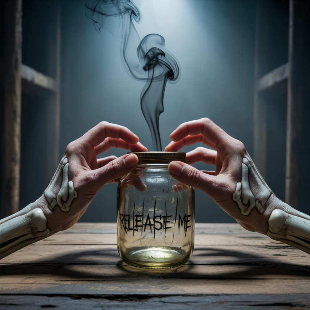 Skeletal Hands Unseal Ancient Jar in Chilling Photograph