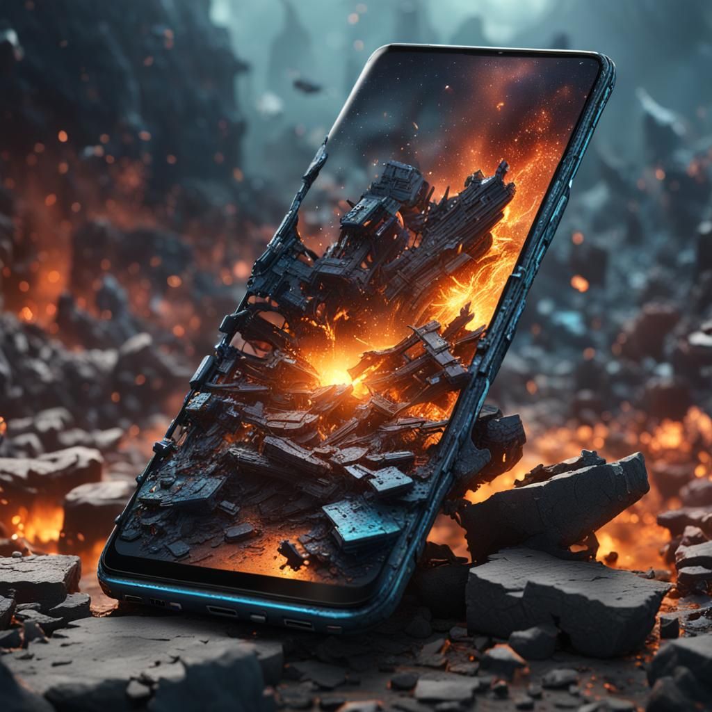 Obliterated Phone: Detailed Matte Painting in Deep Color