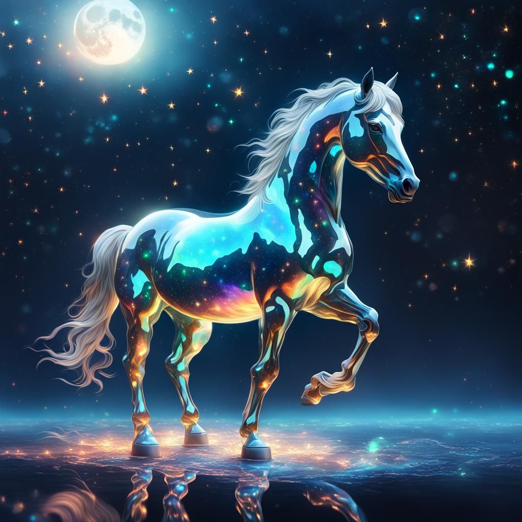 Opal Glass Horse Reflecting Moonlight