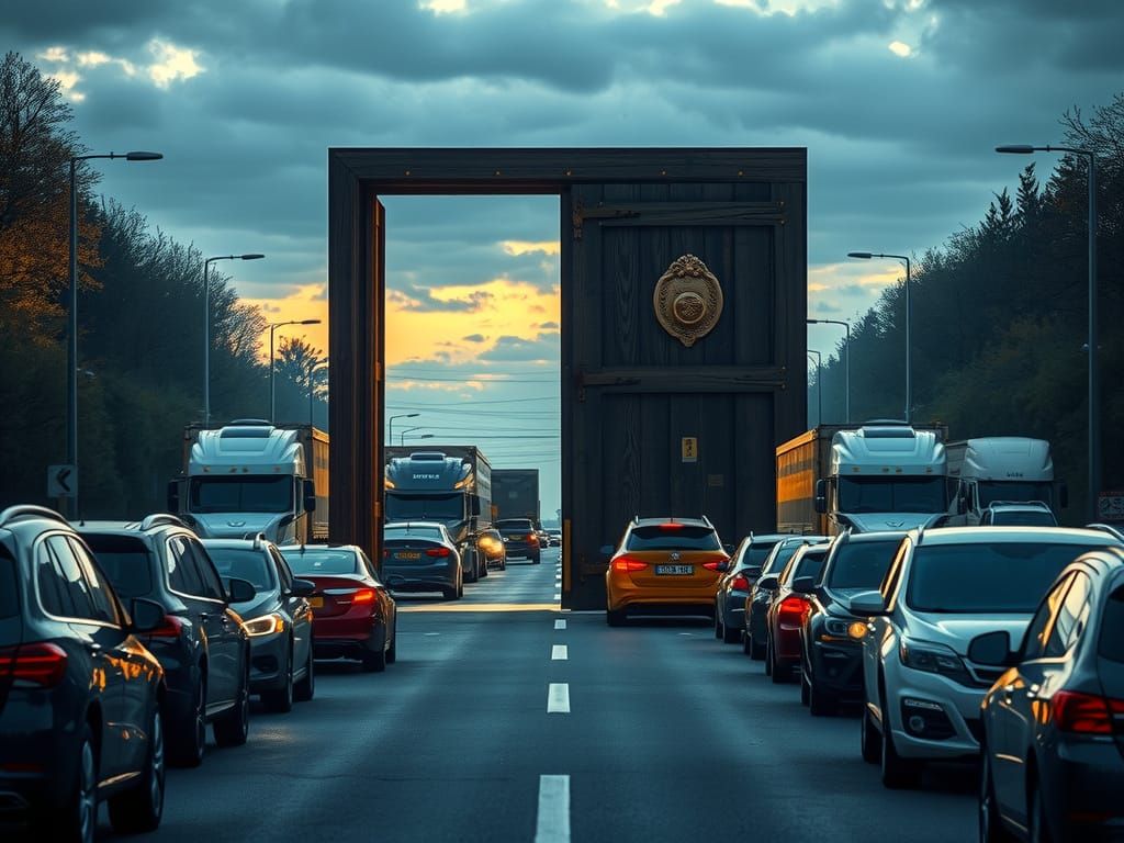Surreal Motorway Scene with Open Door