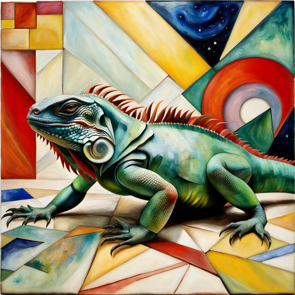 Bauhaus Iguana in Encaustic Style