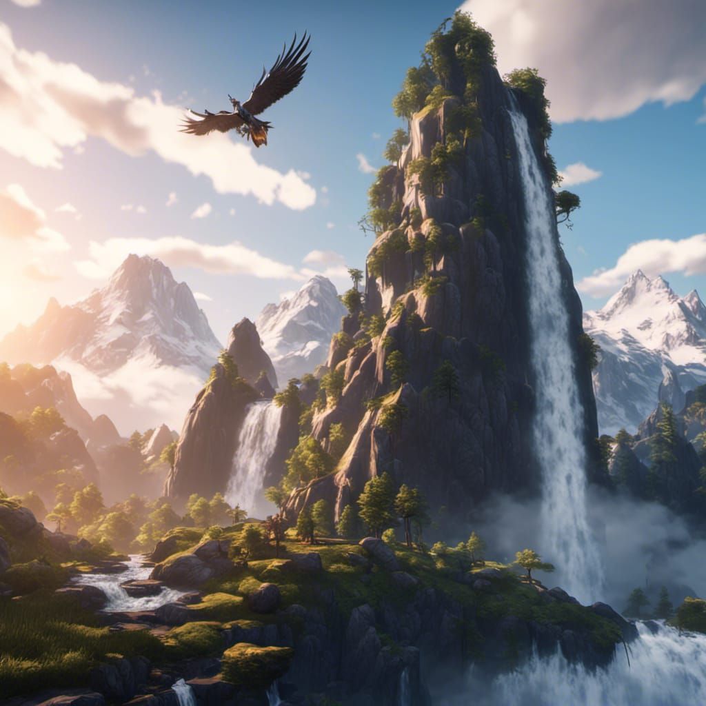 Flying Mountains and Waterfall in 3D
