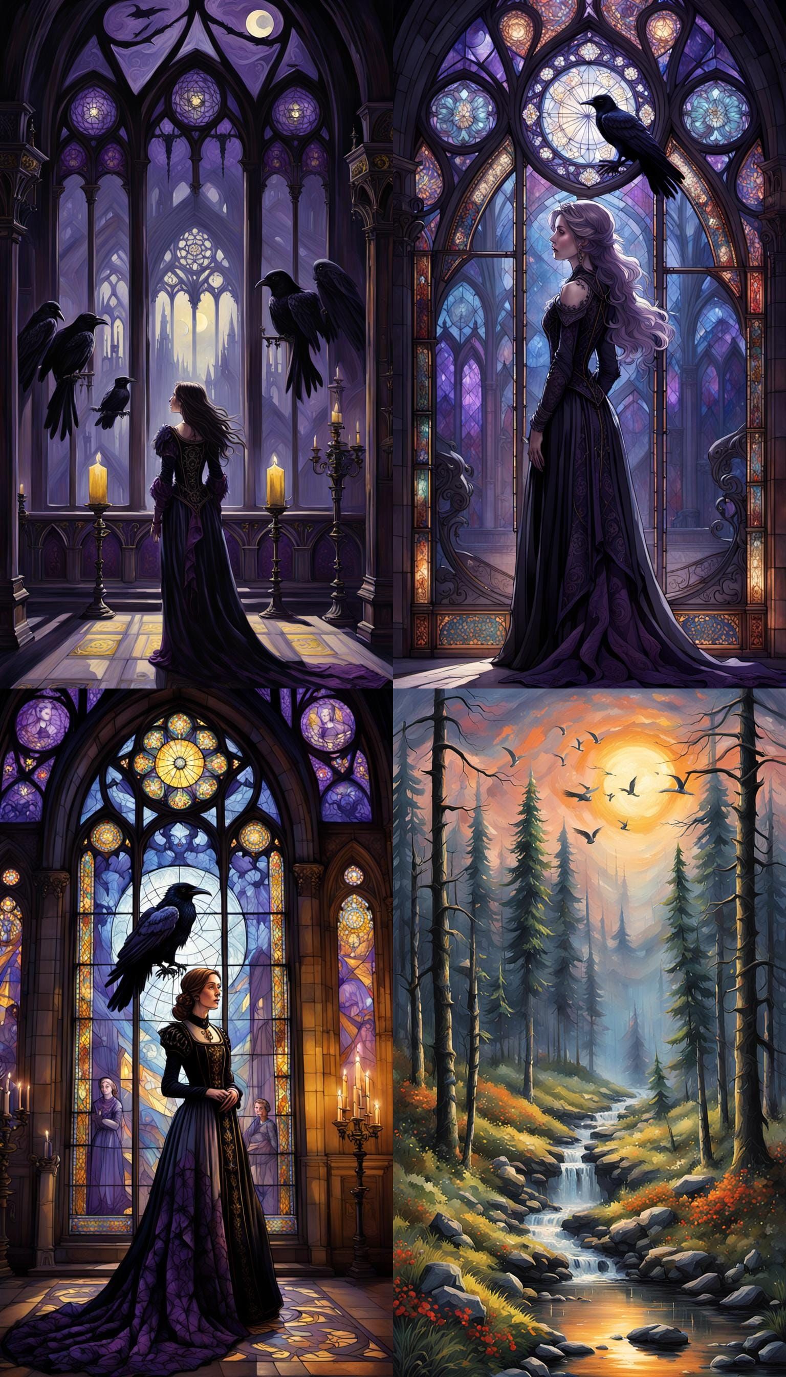 Gothic Cathedral with Woman and Raven