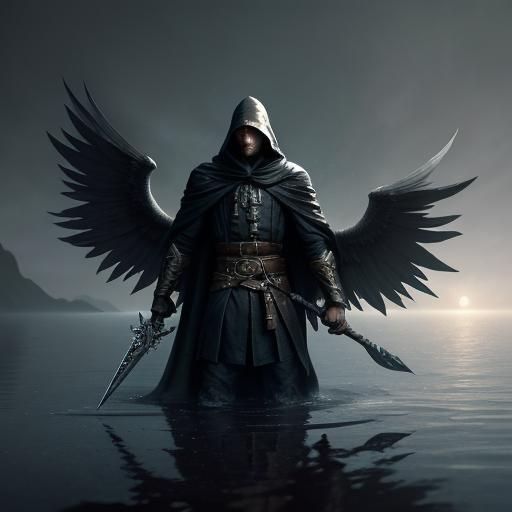 Aasimar Rogue in Flight Over Misty Ocean