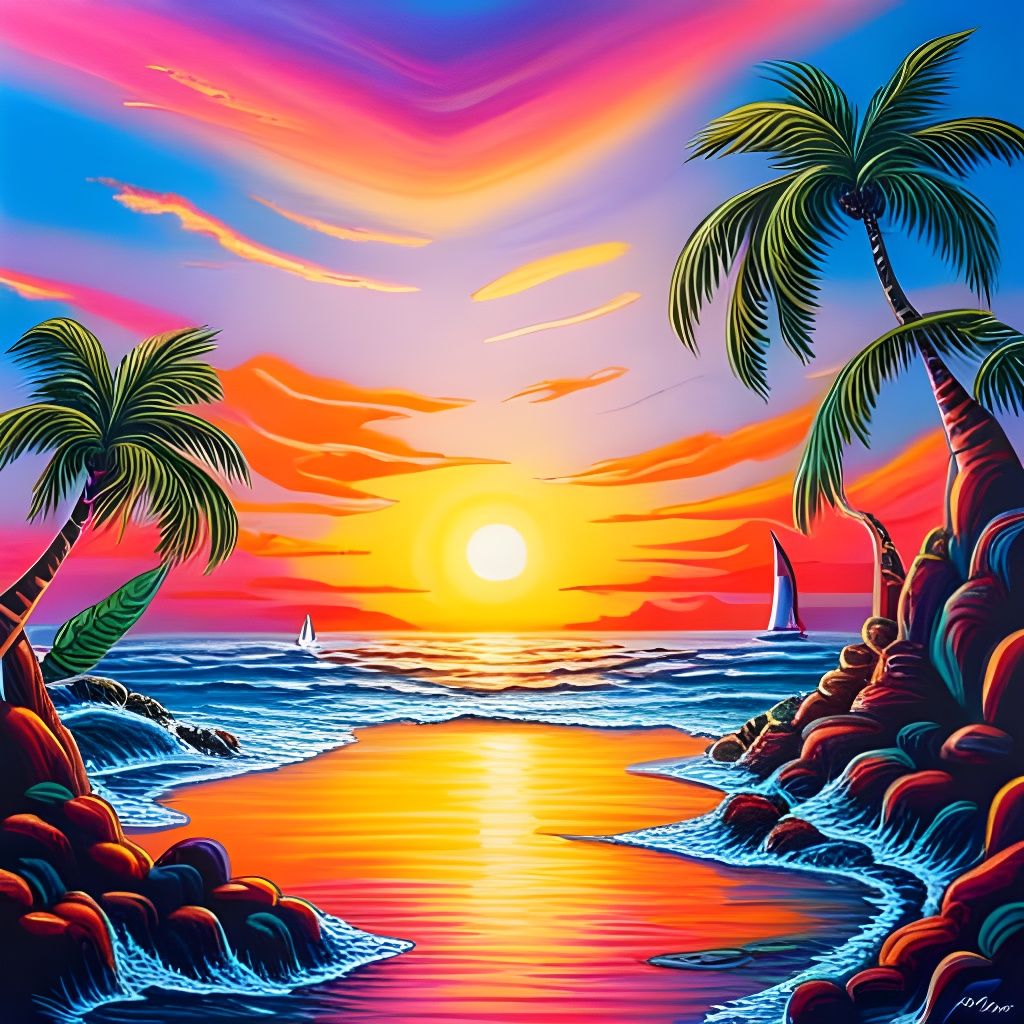 Ocean Sunset in Lisa Frank Style