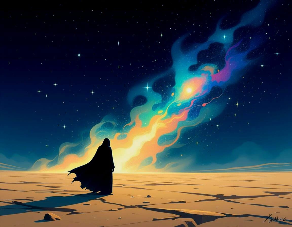 Ethereal Figure Dissolving into Stardust: Impressionistic Sc...