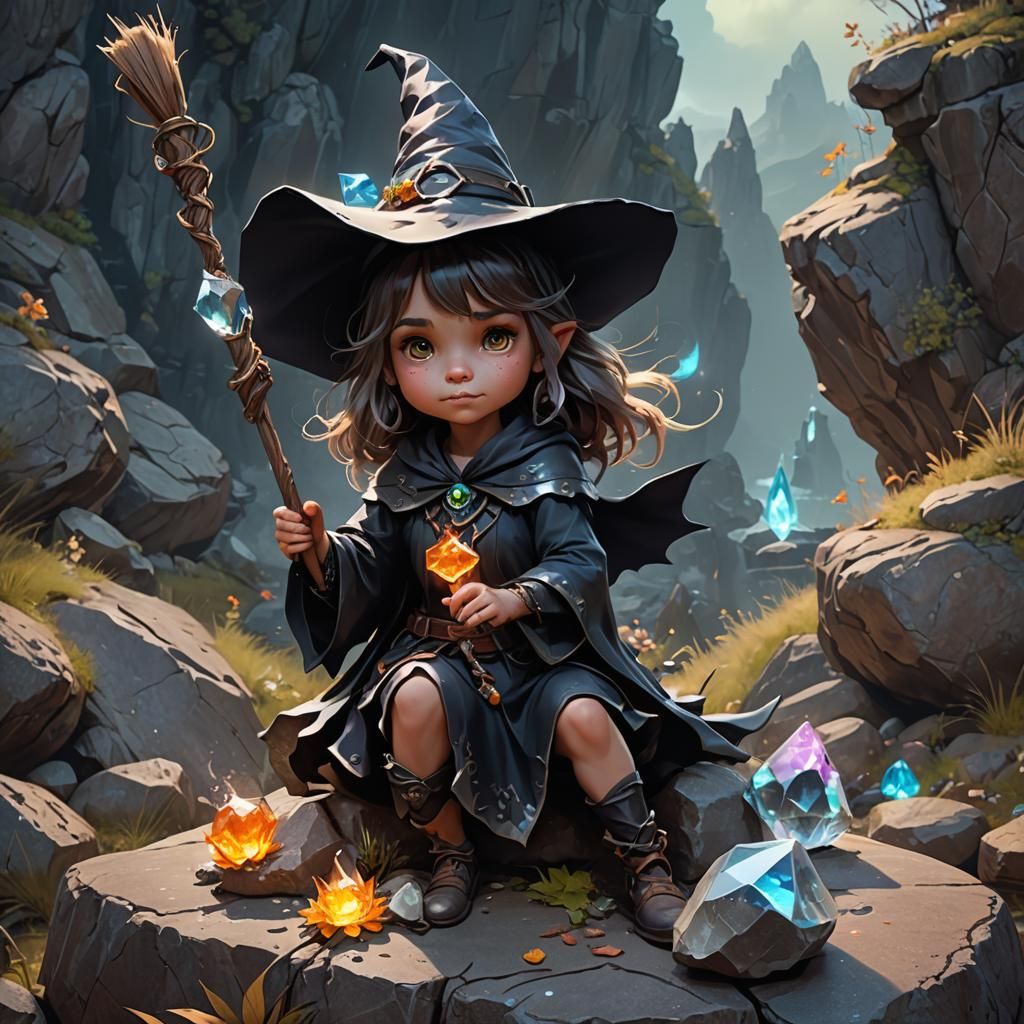 Cute Witch with Crystal: Dark Fantasy Digital Art