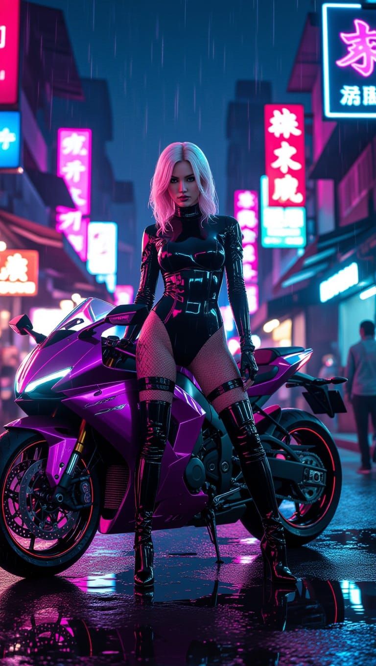 Glowing Magenta Chrome Cyberpunk Goddess