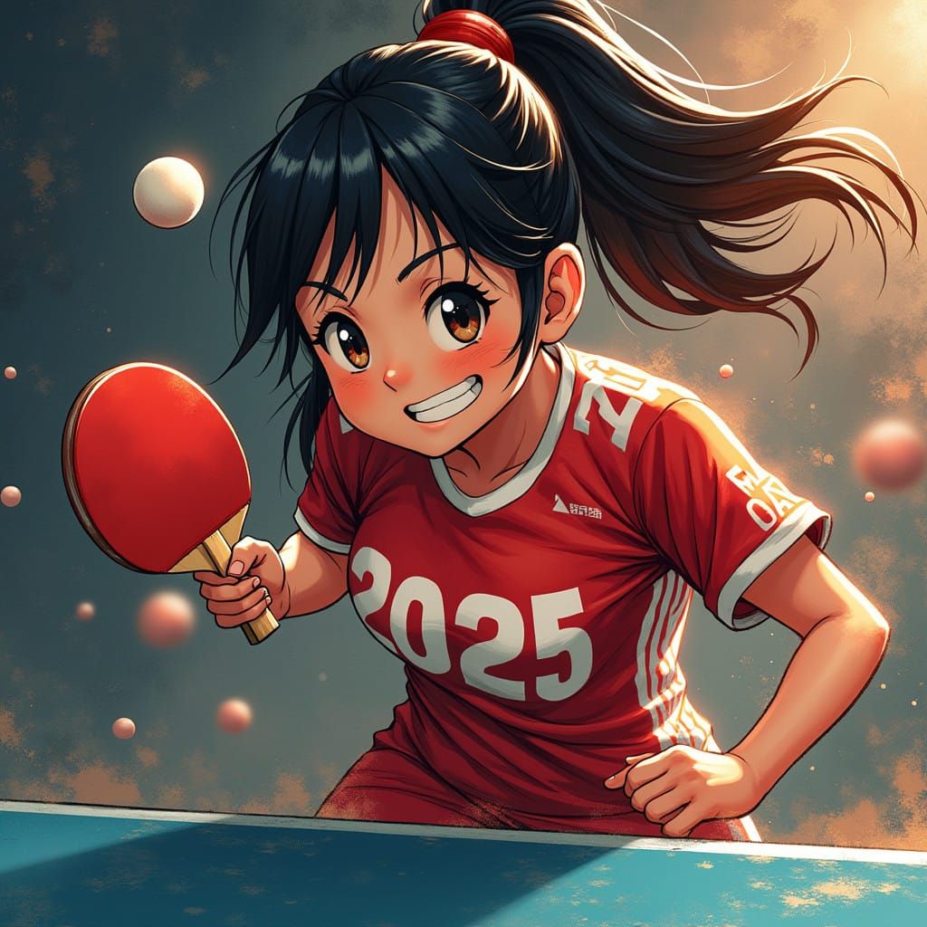 Spirited Table Tennis Player in a Dynamic Manga-Inspired Sty...