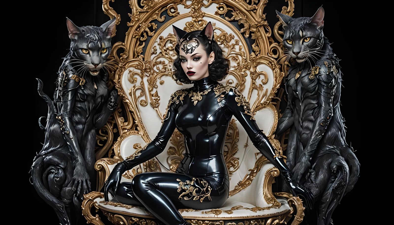 Feline Latex Woman in Teacup: Photorealistic Portrait