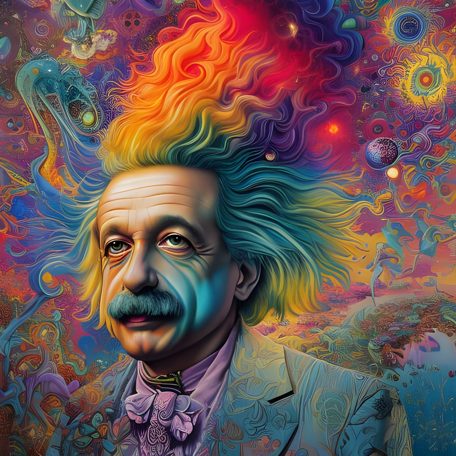 Lisa Frank Inspired Einstein Portrait in Psychedelic Style