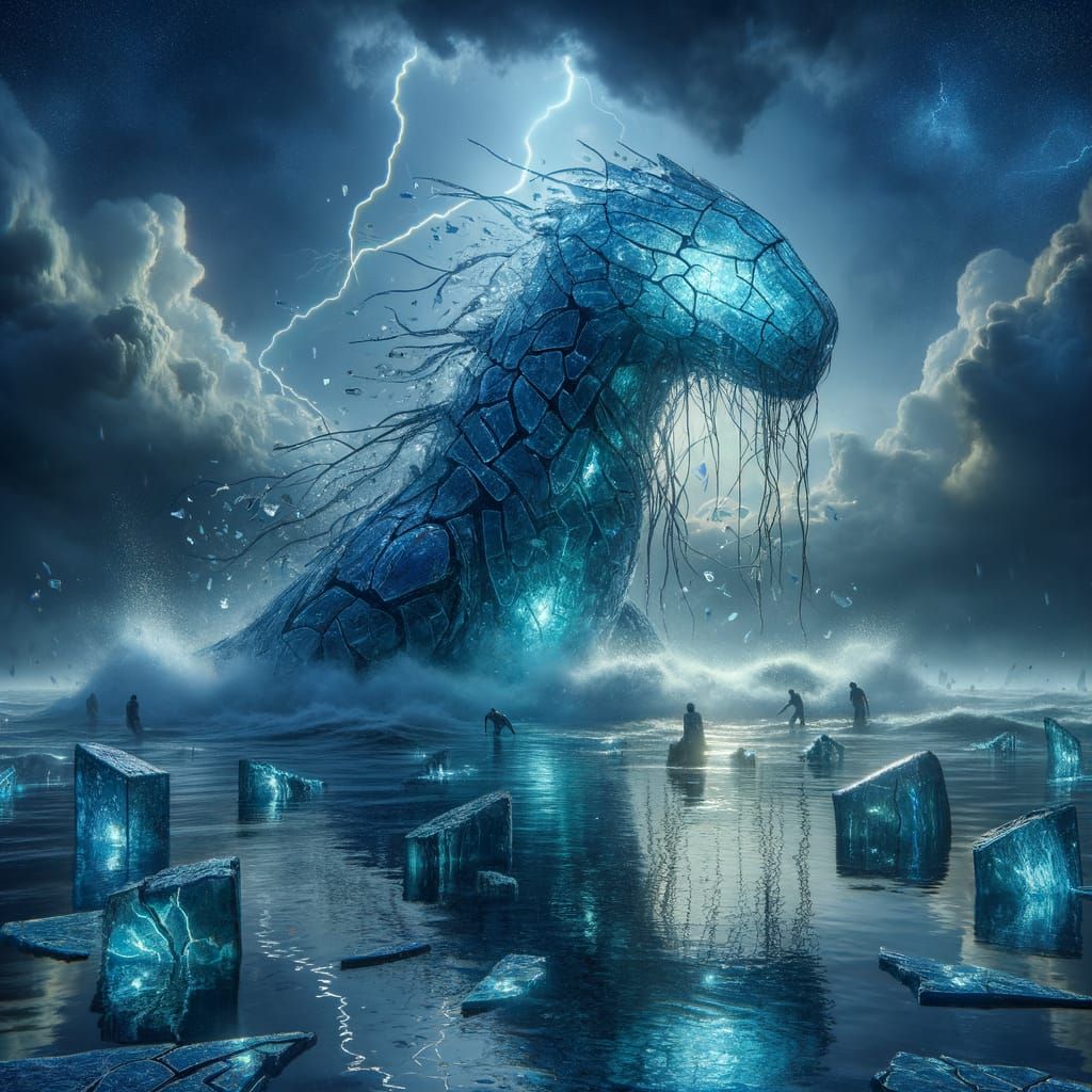 Shattered Glass Leviathan in Stormy Sea