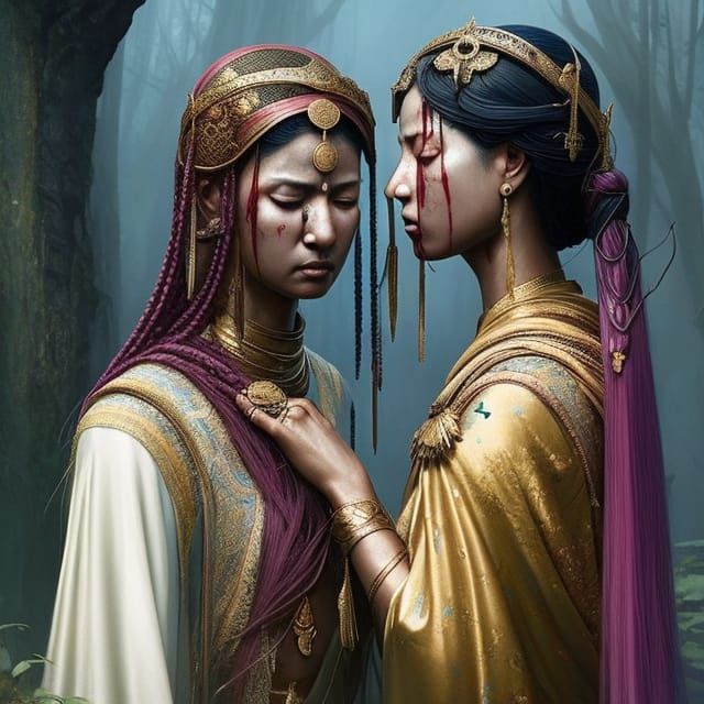 Goddesses of Grief and Compassion in Art Nouveau Style